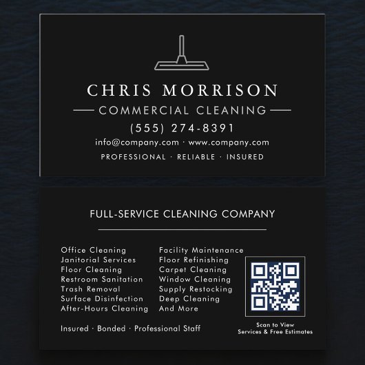 Carte De Visite Code QR de nettoyage commercial moderne