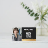 Carte De Visite Code QR de notaire moderne noir or  (Debout devant)