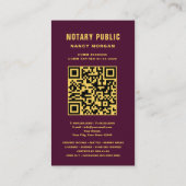 Carte De Visite Code QR de notaire public avec monogramme bordeaux (Dos)