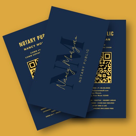 Carte De Visite Code QR de notaire public avec monogramme doré mod