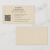 Carte De Visite Code QR de notaire public en lin faux moderne (Devant / Derrière)