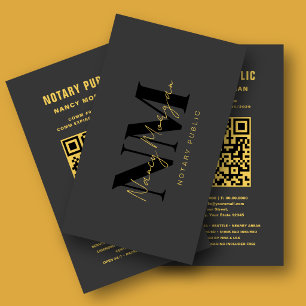 Carte De Visite Code QR de notaire public en or noir luxe Monogram