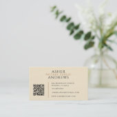 Carte De Visite Code QR de notaire public Faux Lin moderne (Debout devant)