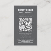 Carte De Visite Code QR de notaire public monogramme gris foncé mo (Dos)
