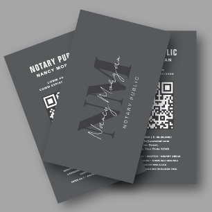 Carte De Visite Code QR de notaire public monogramme gris foncé mo