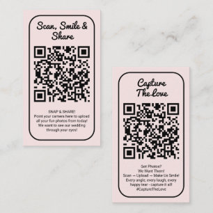 Carte De Visite Code QR de partage de photos de mariage rose Captu
