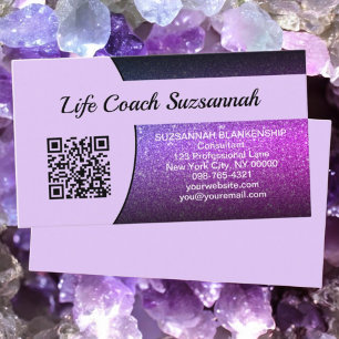 Carte De Visite Code QR de Parties scintillant Ombre violet profes