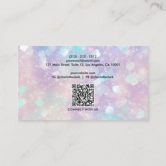 Carte De Visite Code QR de Parties scintillant Opale Holographique (Dos)