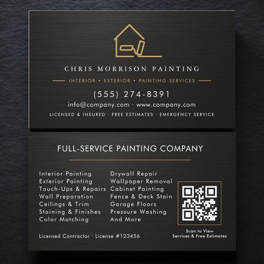 Carte De Visite Code QR de peinture en noir métallisé or