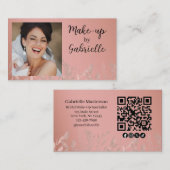 Carte De Visite Code QR de photo boho rose poussiéreuse botanique (Devant / Derrière)