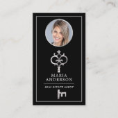 Carte De Visite Code QR de photo d'agent immobilier à clé argent v (Devant)