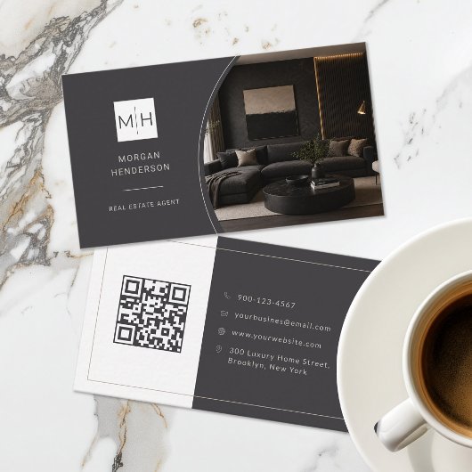 Carte De Visite Code QR de photo d'agent immobilier de luxe