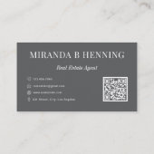 Carte De Visite Code QR de photo d'agent immobilier gris foncé (Dos)
