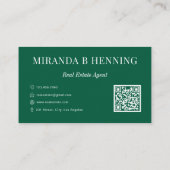 Carte De Visite Code QR de photo d'agent immobilier Hunter Green (Dos)