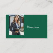Carte De Visite Code QR de photo d'agent immobilier Hunter Green (Devant)