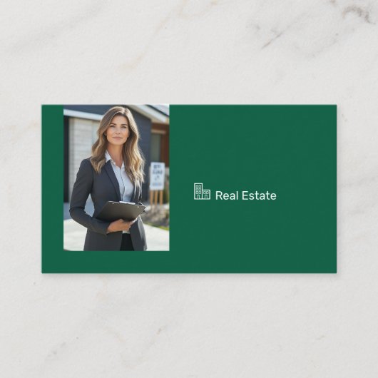 Carte De Visite Code QR de photo d'agent immobilier Hunter Green (Devant)