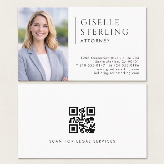 Carte De Visite Code QR de photo d'avocat