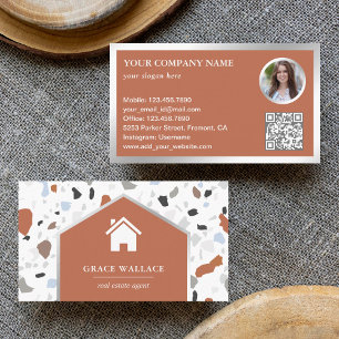 Carte De Visite Code QR de photo de bien immobilier en Terrazzo bl