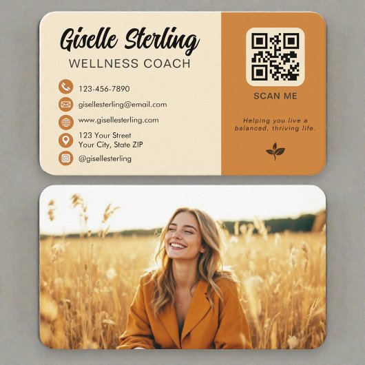 Carte De Visite Code QR de photo de coach en bien-être