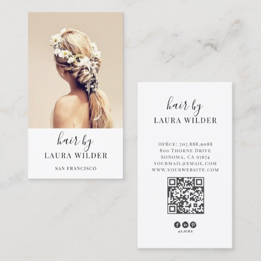 Carte De Visite Code QR de photo de coiffeur moderne (Devant / Derrière)