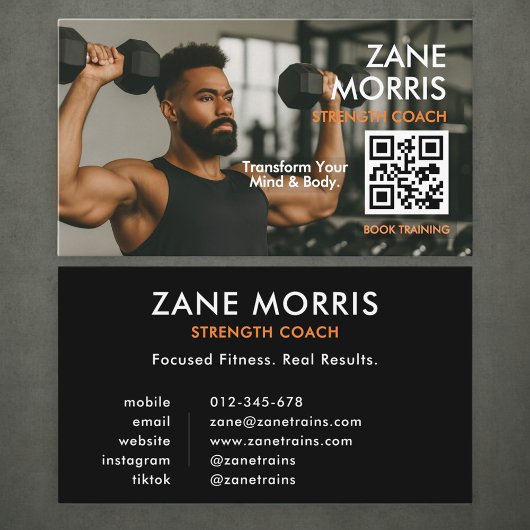 Carte De Visite Code QR de photo de l'entraîneur de force