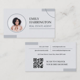 Carte De Visite Code QR de photo de lignes fines Agent immobilier