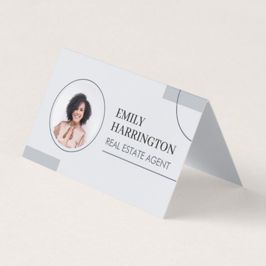Carte De Visite Code QR de photo de lignes fines Agent immobilier  (Devant)