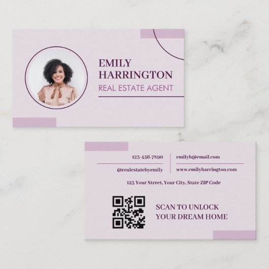 Carte De Visite Code QR de photo de lignes fines Agent immobilier (Devant / Derrière)