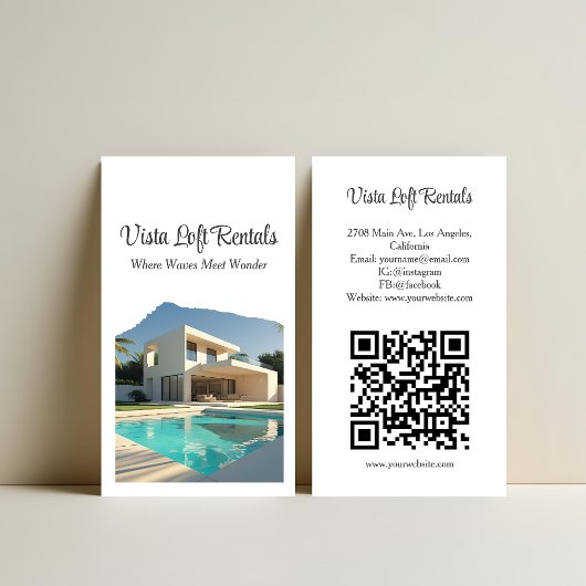 Carte De Visite Code QR de photo de maison d'hôtes de location de 