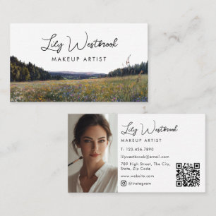 Carte De Visite Code QR de photo de script floral de fleur sauvage