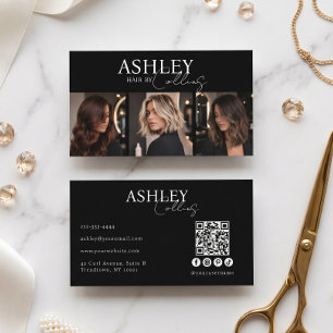 Carte De Visite Code QR de photo de styliste de coiffure moderne