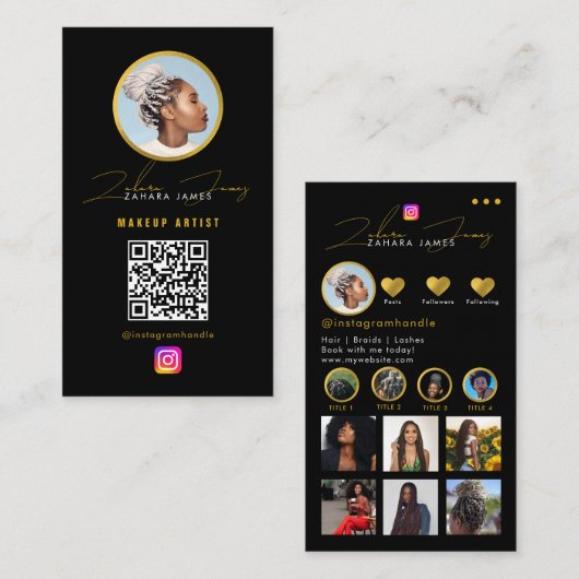 Carte De Visite Code QR de photo d'influenceur de tresses de cheve (Devant / Derrière)
