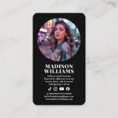 Carte De Visite Code QR de photo noir moderne Influenceur sur les (Devant)