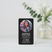 Carte De Visite Code QR de photo noir moderne Influenceur sur les (Debout devant)