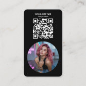 Carte De Visite Code QR de photo noir moderne Influenceur sur les (Dos)