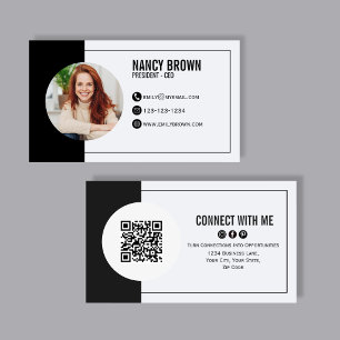 Carte De Visite Code QR de Photo Noir Se Connecter Avec Moi Minima