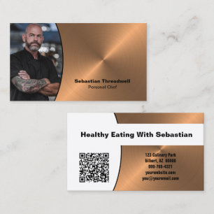 Carte De Visite Code QR de photo professionnelle Chef Faux Copper