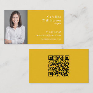Carte De Visite Code QR de photo professionnelle jaune vibrant min