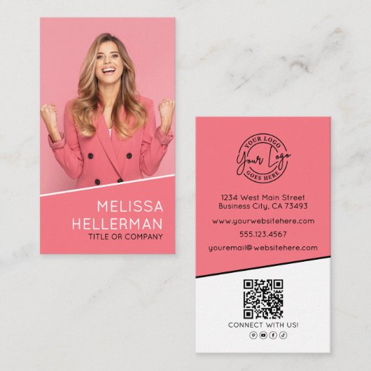 Carte De Visite Code QR de photo professionnelle Logo Rose Vertica (Devant / Derrière)