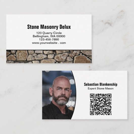 Carte De Visite Code QR de photo professionnelle mur de pierre (Devant / Derrière)