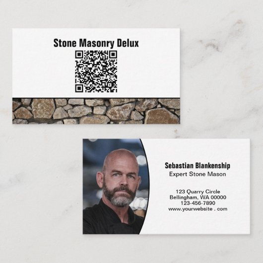 Carte De Visite Code QR de photo professionnelle mur de pierre (Devant / Derrière)