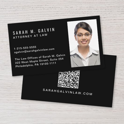 Carte De Visite Code QR de photo professionnelle noir