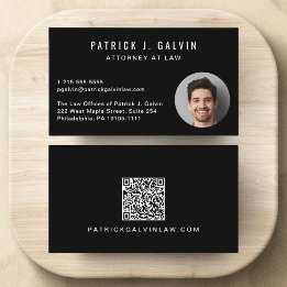 Carte De Visite Code QR de photo professionnelle noir