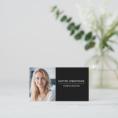 Carte De Visite Code QR de photo professionnelle noire moderne (Debout devant)