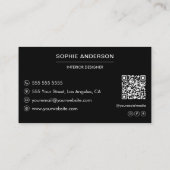 Carte De Visite Code QR de photo professionnelle noire moderne (Dos)