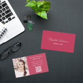 Carte De Visite Code qr de photo rose élégant