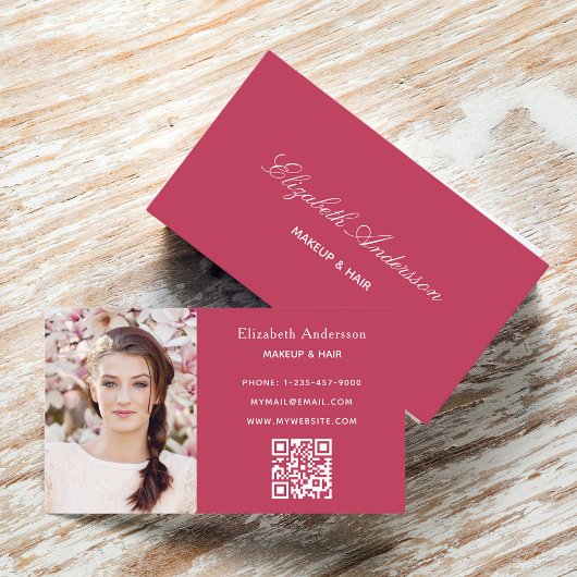Carte De Visite Code qr de photo rose élégant
