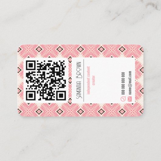 Carte De Visite Code QR de photo rose minimale avec motif (Dos)