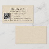 Carte De Visite Code QR de photographe de mariage en lin faux mode (Devant / Derrière)