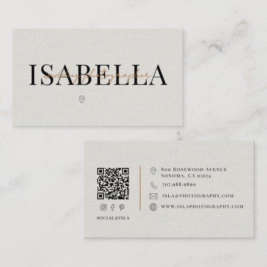 Carte De Visite Code QR de photographe de mariage moderne (Devant / Derrière)